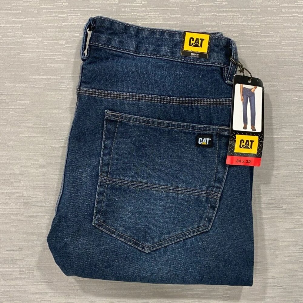CAT Caterpillar Rigid Work Jeans Mens 34 x 32 Tough 100% Cotton Denim Pants